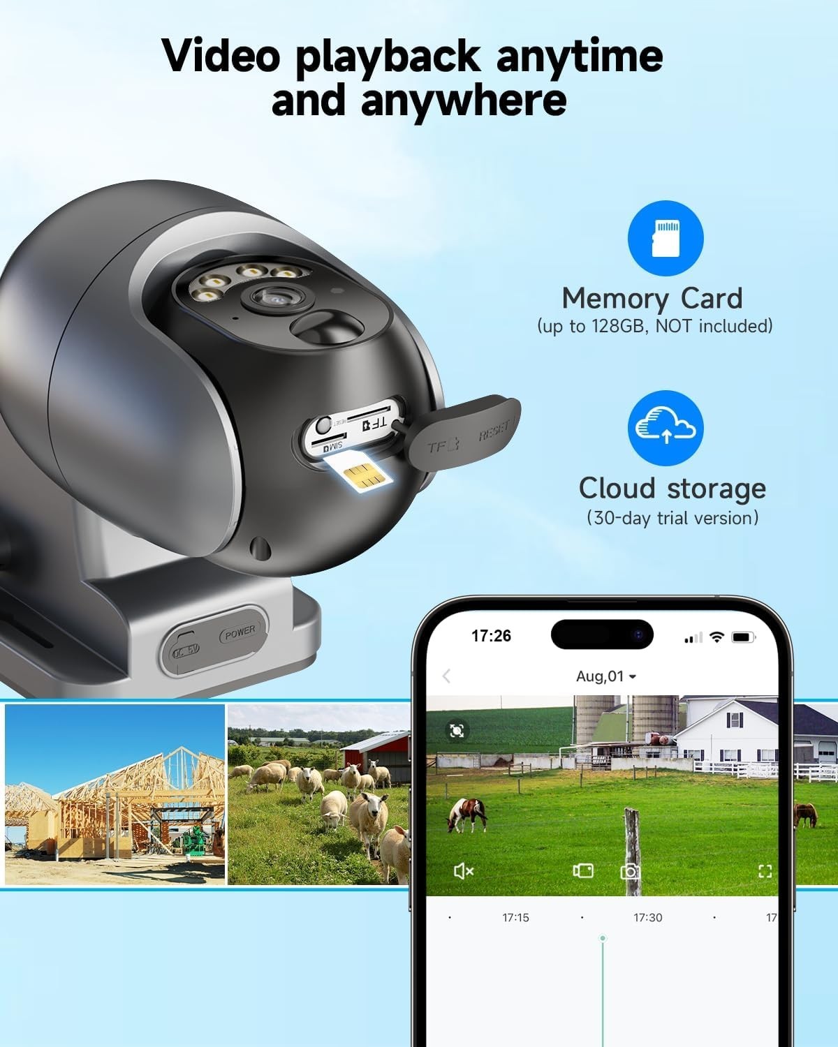 4G LTE Solar Security Camera 2K PTZ CCTV SIM Card No WiFi