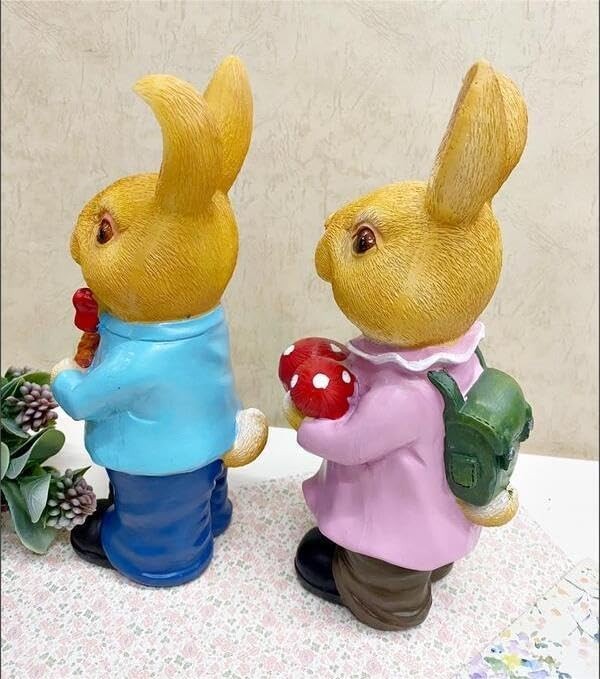 Cute Rabbit Couple Garden Ornaments • Resin Outdoor Figurines • Patio Decor