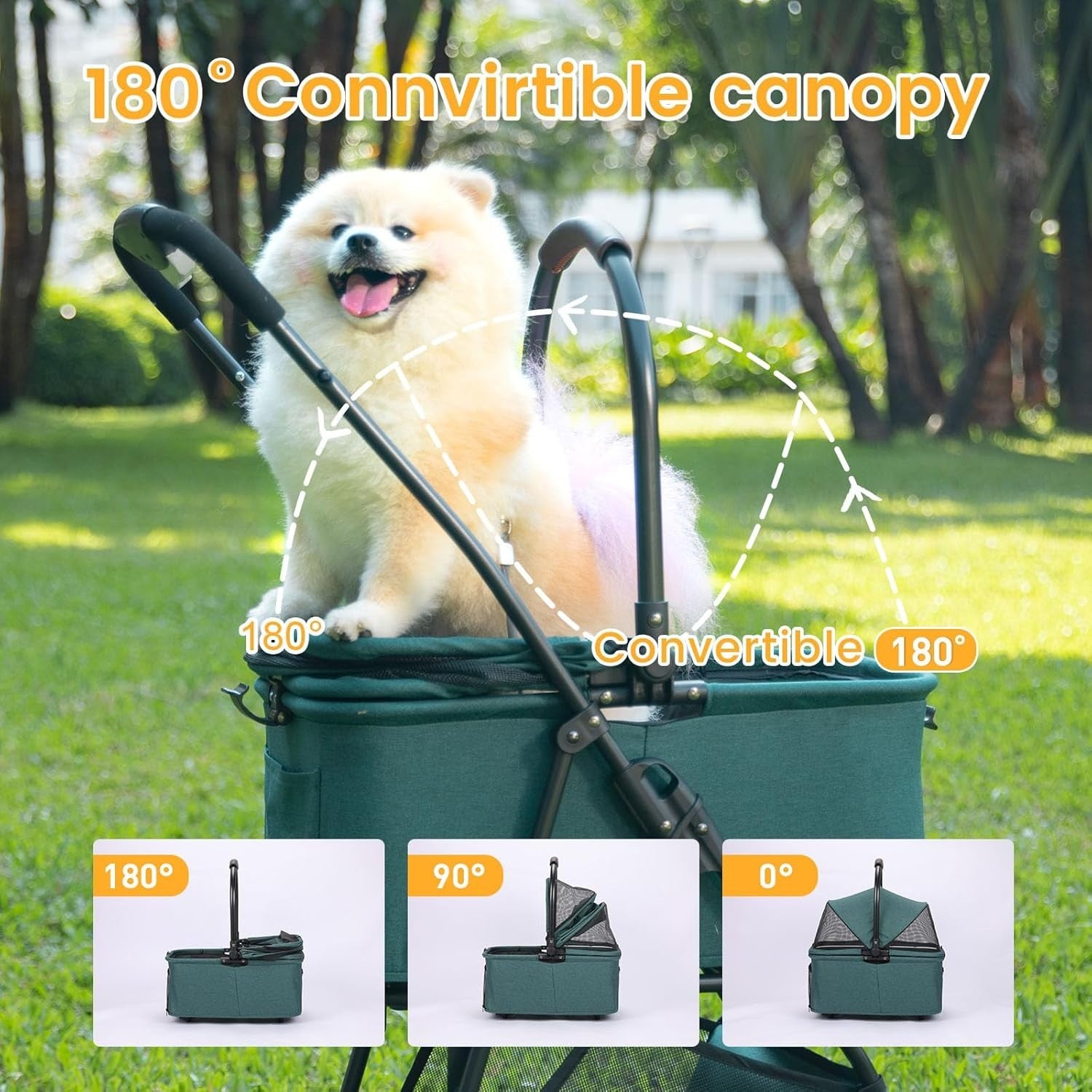 Dark Green 2-in-1 Dog Stroller Foldable Pet Pushchair Jogger for Small Dogs