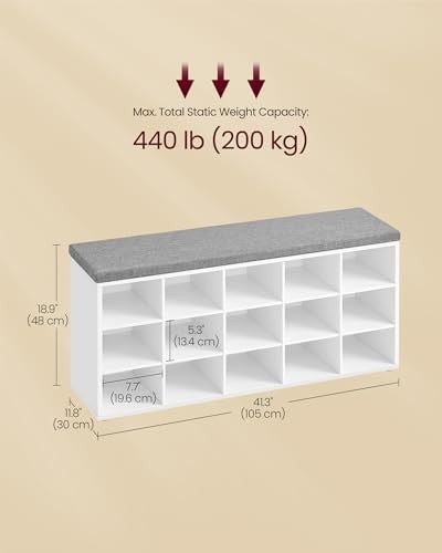 White Shoe Storage Bench with Cushion & 15 Compartments – Modern Hallway Unit
