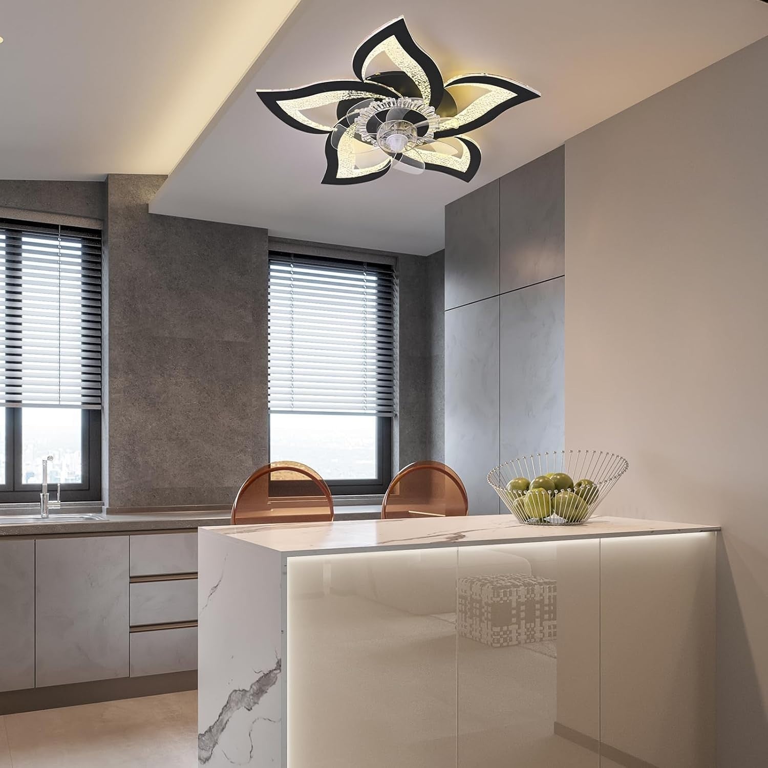 62.5CM Ceiling Fan Light, 6 Speeds, Dimmable LED, Remote, Memory, Black Flower