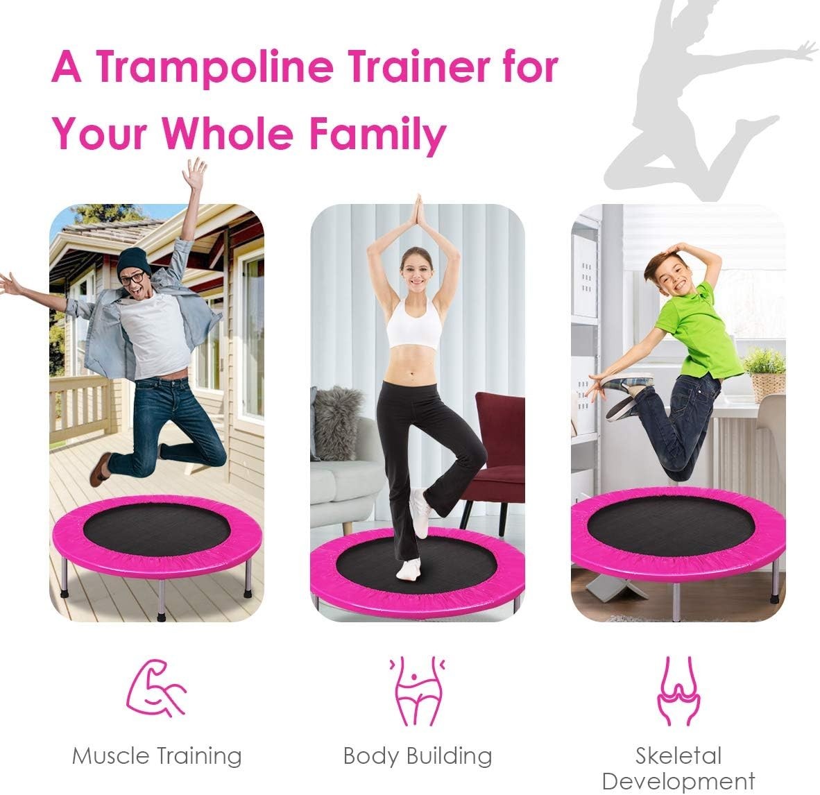 38in Folding Mini Rebounder Trampoline Padded Indoor Outdoor 150KG