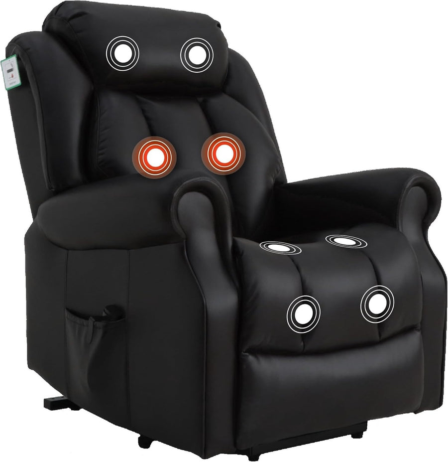 Dual Motor Lift Recliner Chair Heat Massage Leather Riser Mobility Support Black
