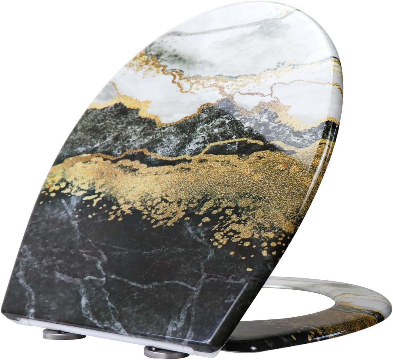 Marble Effect Toilet Seat Soft Close Quick Release Top Fix 45x37cm