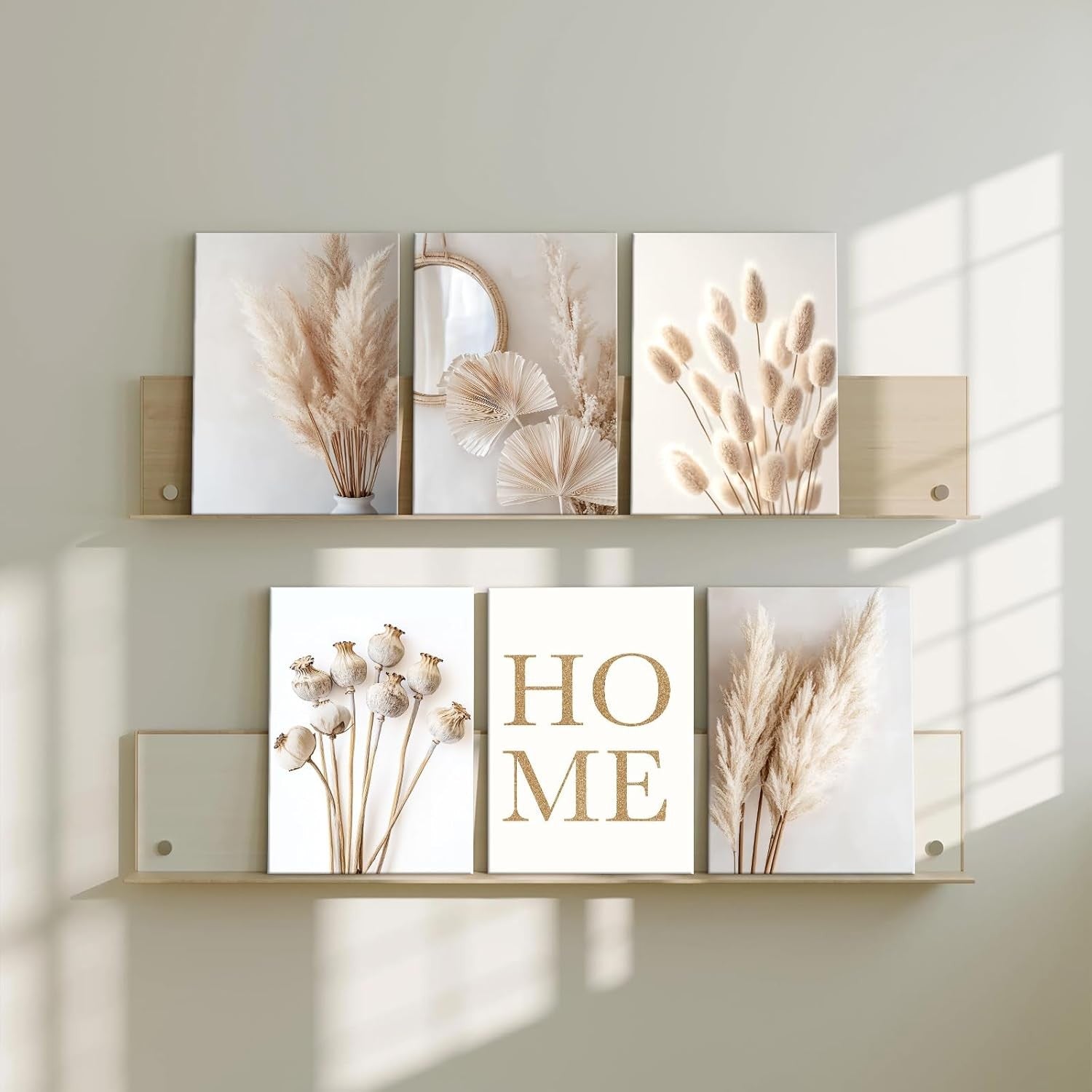 Boho 6‑Piece Wooden Framed Canvas Wall Art Set 20x30cm Botanical