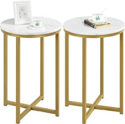 Round Marble Side Tables Set of 2, Gold Metal Frame, Modern X-Base Sofa
