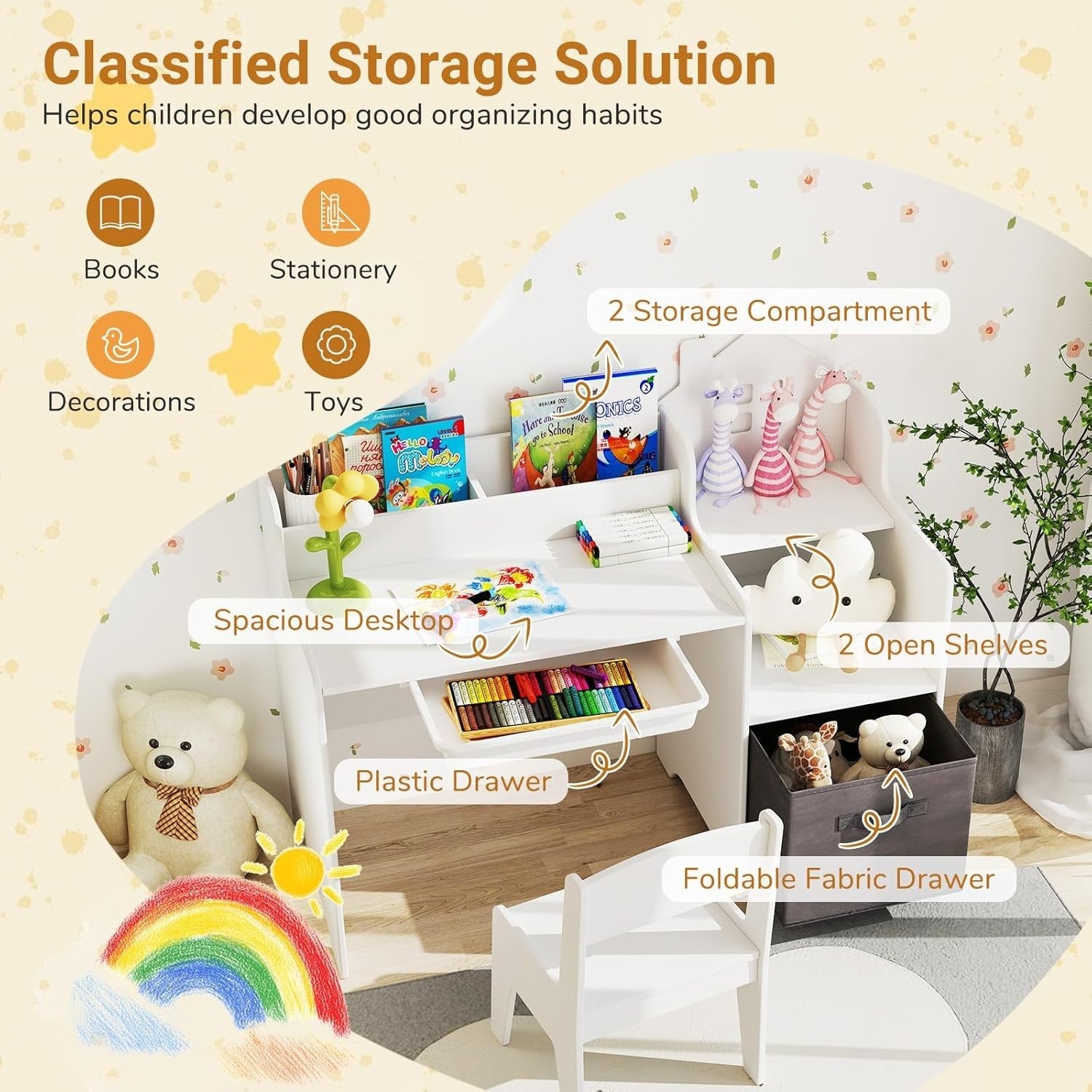 Kids Study Desk & Chair Set with Storage Drawers, Organizer & Ergonomic Design