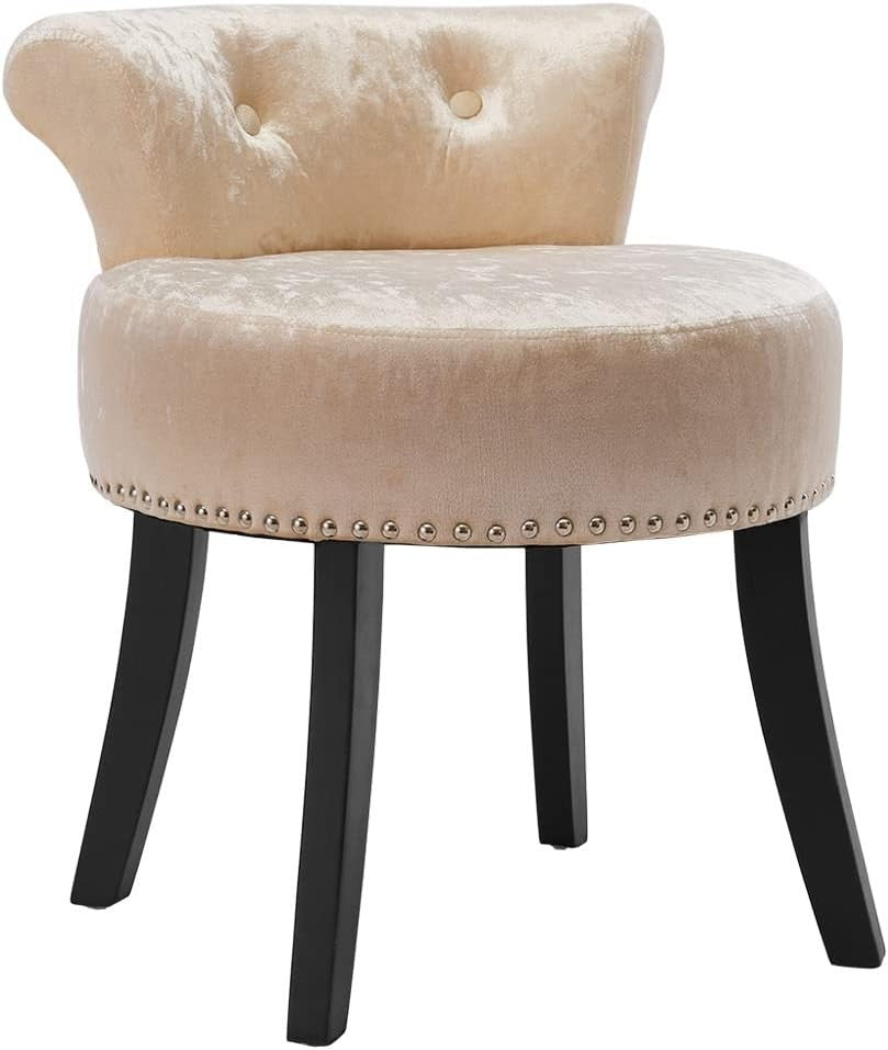 Champagne Velvet Low Back Dressing Table Stool with Wood Legs Footstool