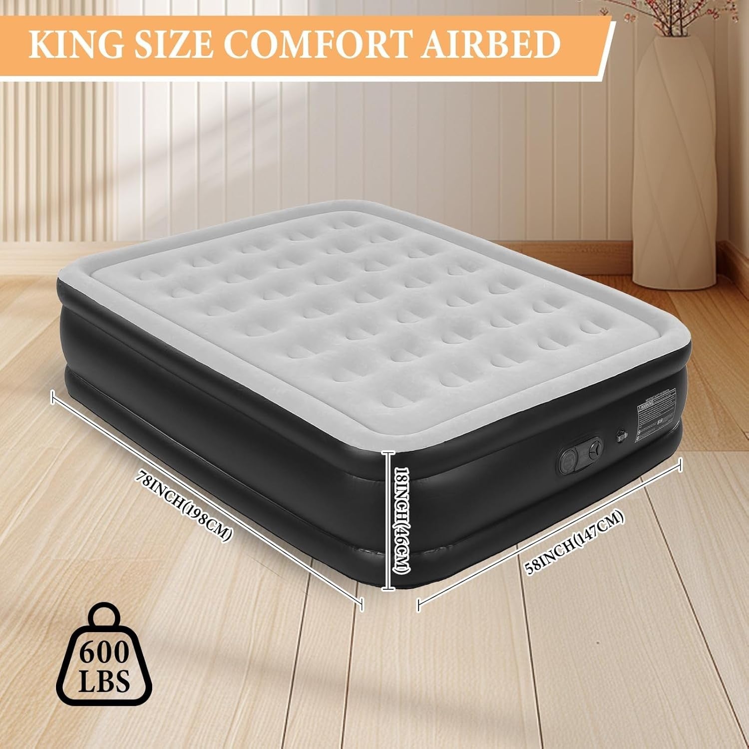 King Air Mattress Built-In Pump Plush Top Inflatable Bed Camping