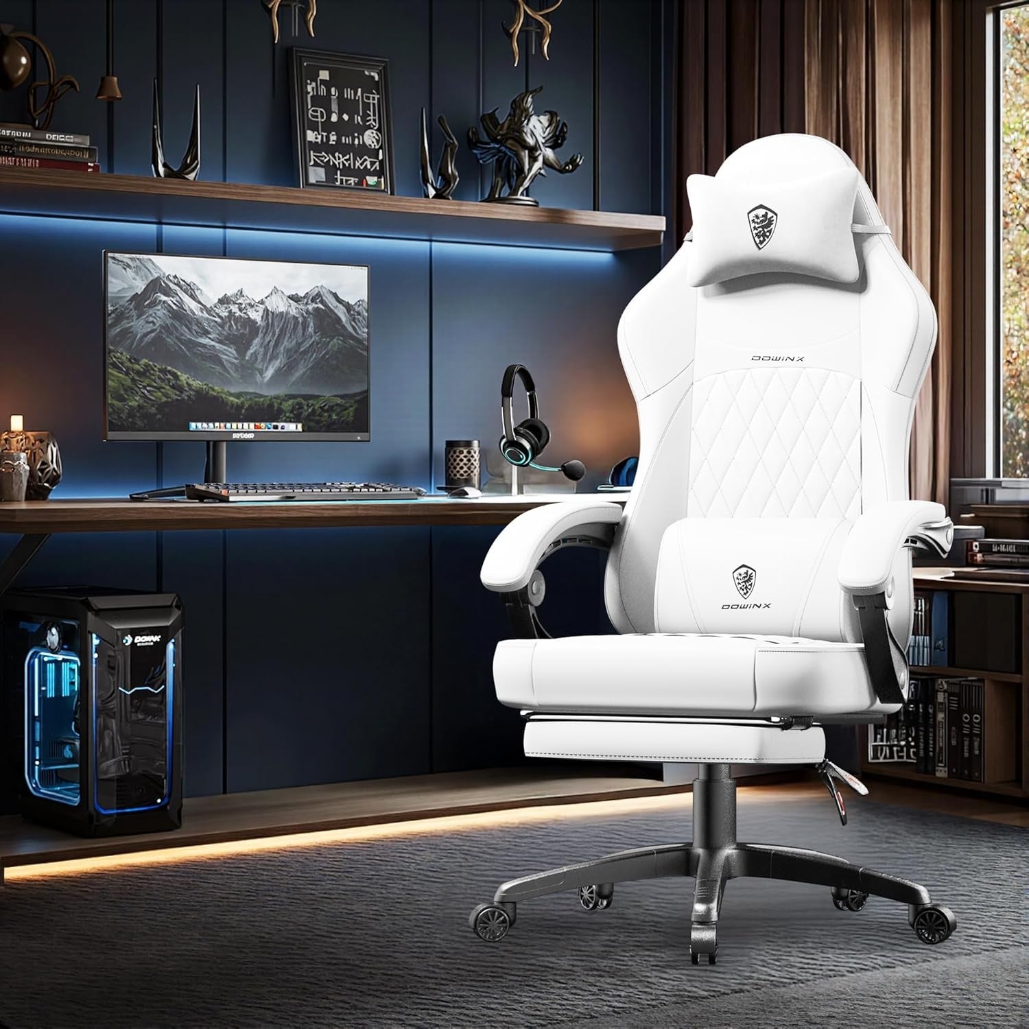 Ergonomic Gaming Chair White Reclining w/ Footrest Massage