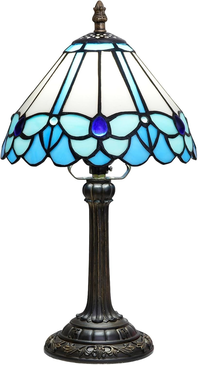 Blue Butterfly Stained Glass Table Lamp | LED Bedside Desk Light 8x8x14 Inch