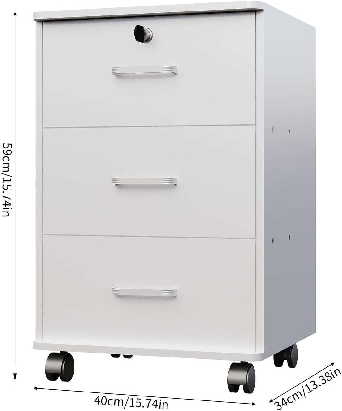 Mobile 3 Drawer File Cabinet Lockable Under Desk A4 Letter White