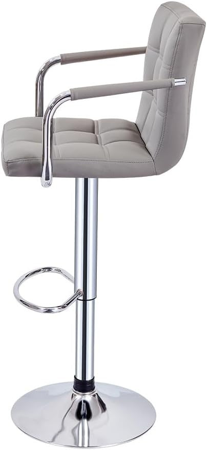 Grey Faux Leather Adjustable Swivel Bar Stool with Armrest