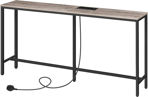 Narrow Console Sofa Table 160cm with Power Outlet & USB Ports, Industrial