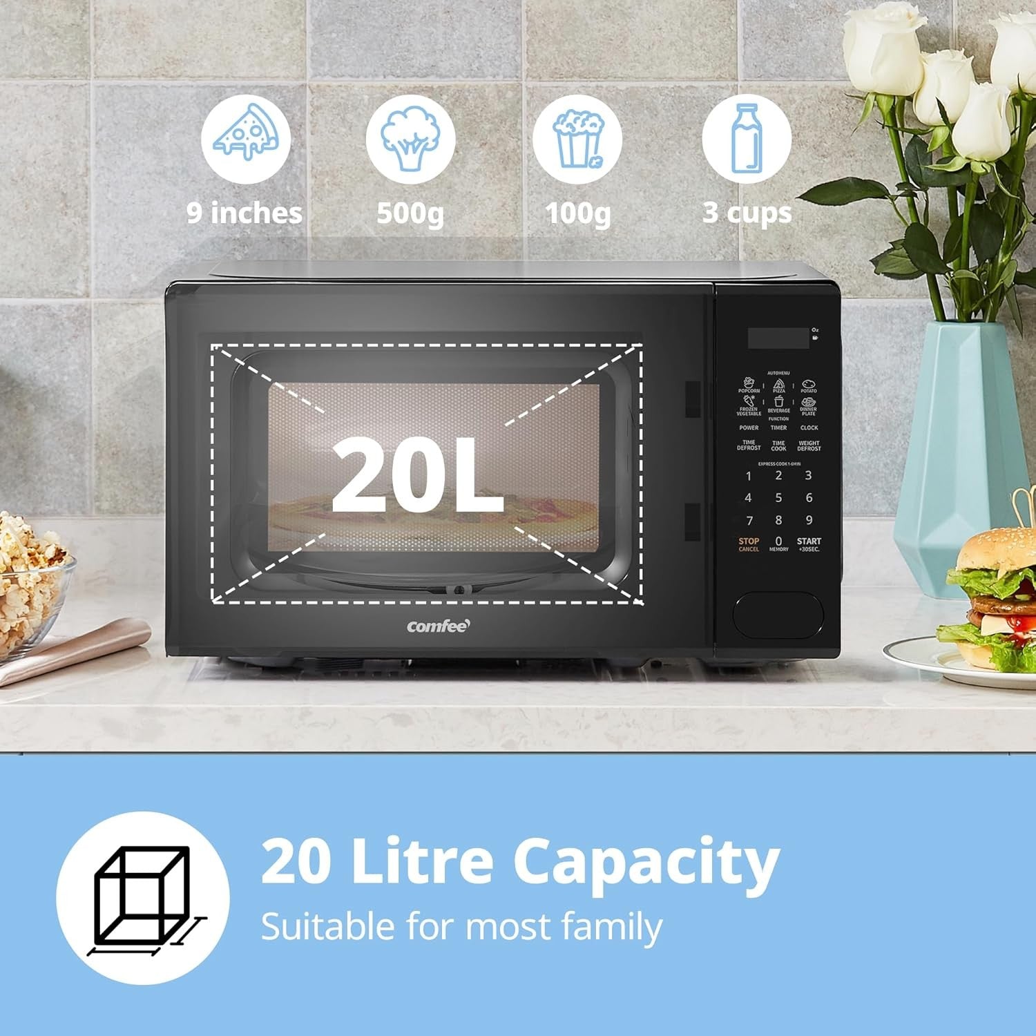 20L Digital Microwave 700W 11 Power Levels 6 Presets