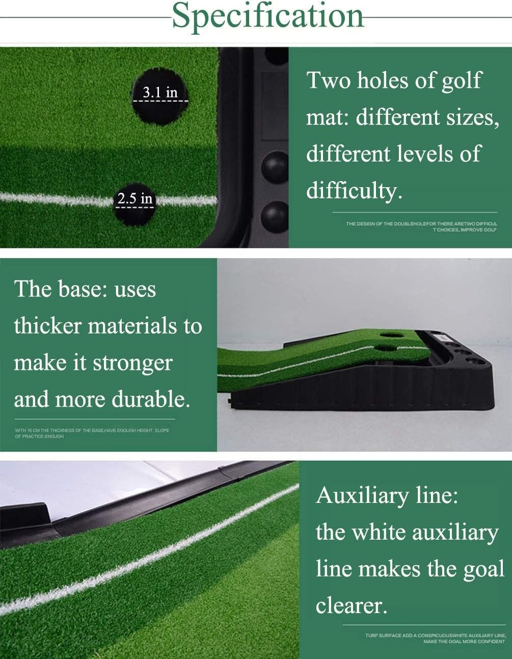 Indoor Golf Putting Mat 10ft Practice Green Ball Return Trainer Home Office