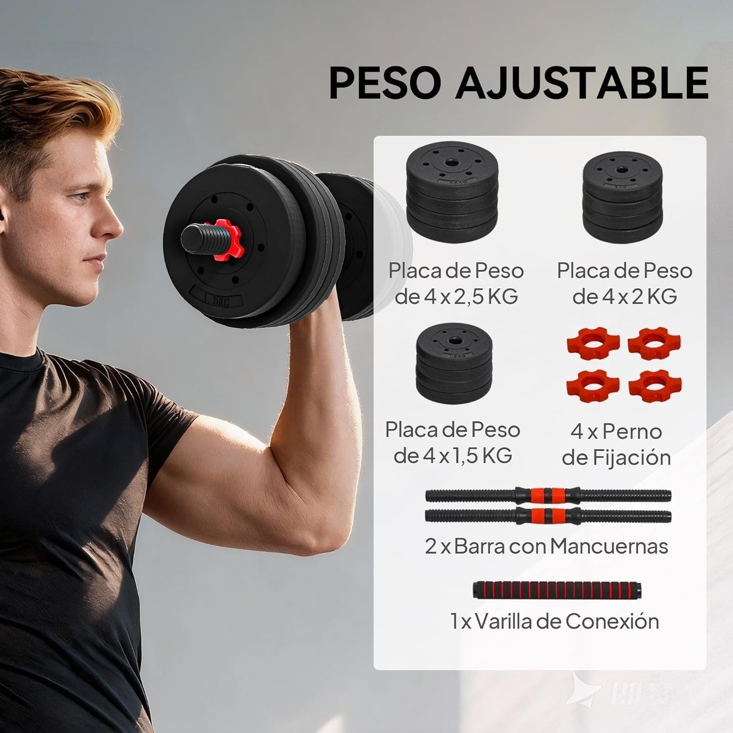 25kg Adjustable Dumbbell Barbell Set 2-in-1 Home Gym Free Weights