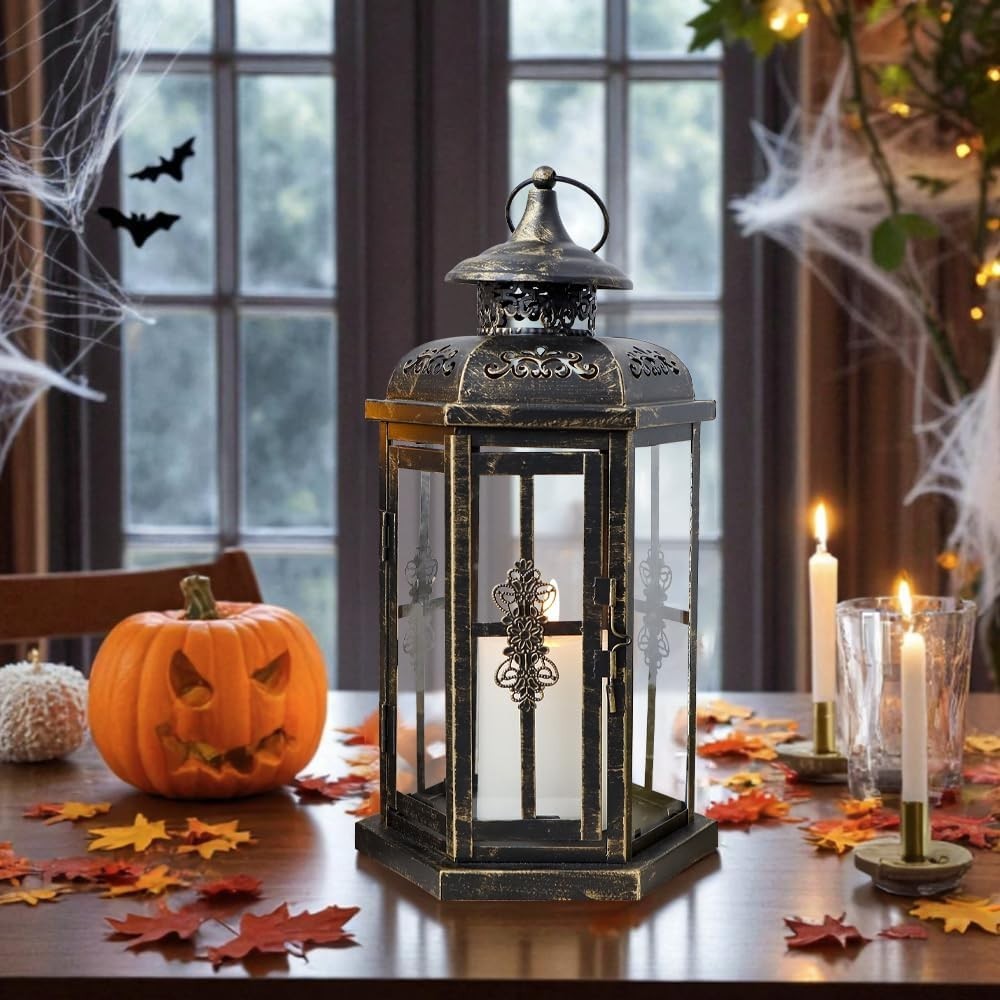 30cm Metal Candle Lantern Indoor Outdoor Black Gold