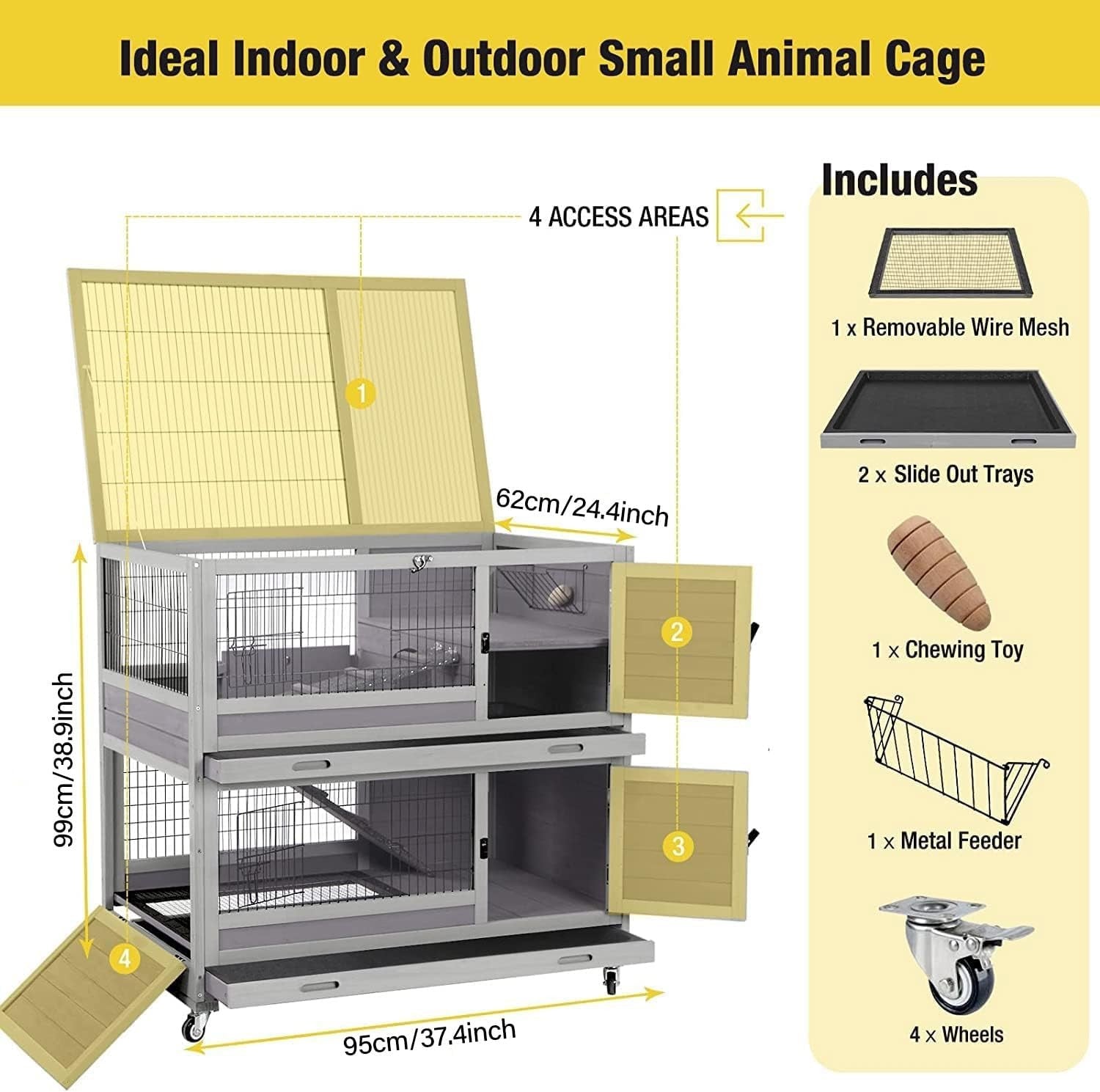 Indoor Outdoor Rabbit Hutch on Wheels Lockable Cage with Deep Tray