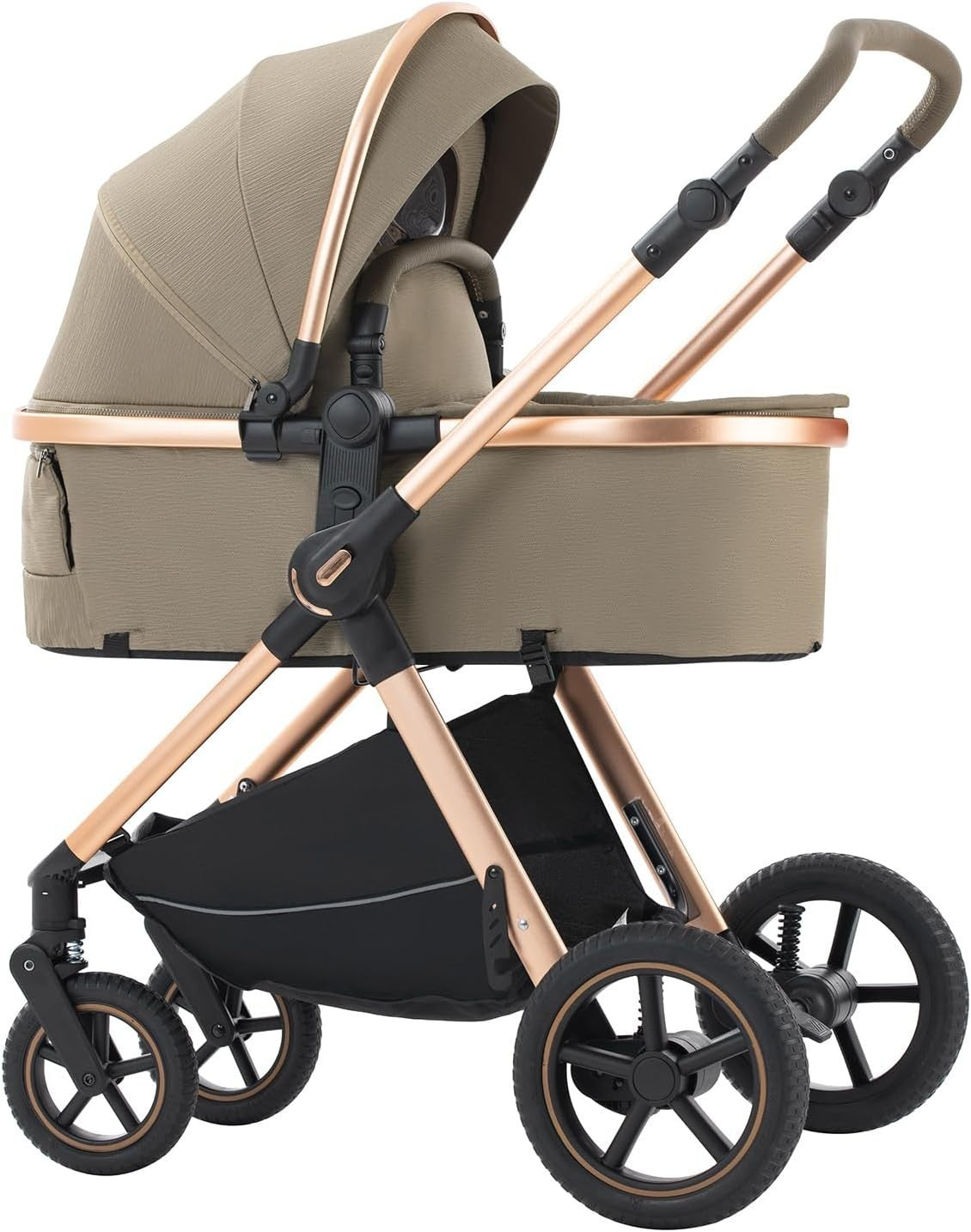 3-in-1 Baby Pram Pushchair Foldable Aluminium Stroller Travel System Brown