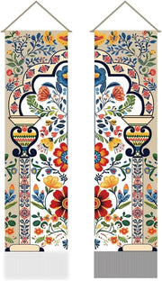 Boho Flower Mandala Tapestry 45.7x13in Vertical Wall Hanging Deco
