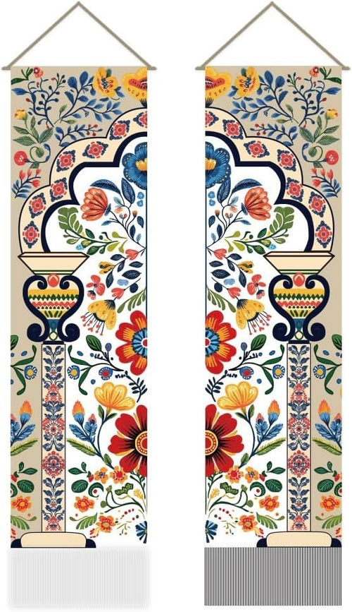Boho Flower Mandala Tapestry 45.7x13in Vertical Wall Hanging Deco