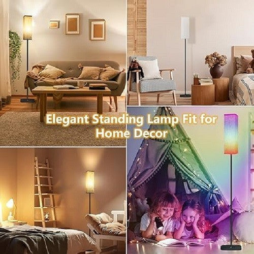 RGB Floor Lamp Remote Control Dimmable Tall Reading Light Linen Shade