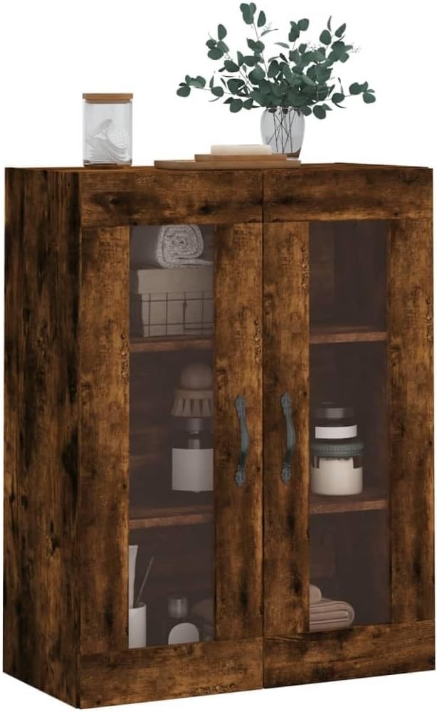 Wall-Mounted Smoked Oak Storage Cabinet with 3 Doors & Stylish Handles