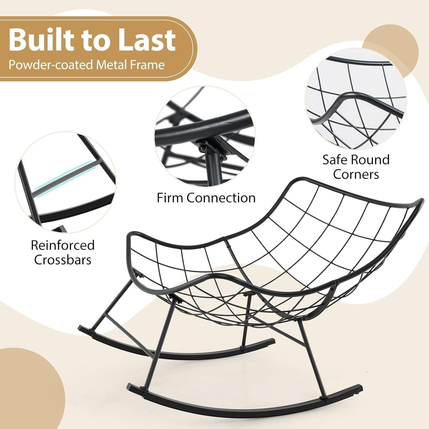 Oversized Egg Rocking Chair Outdoor Indoor Thick Cushion Comfy Seat