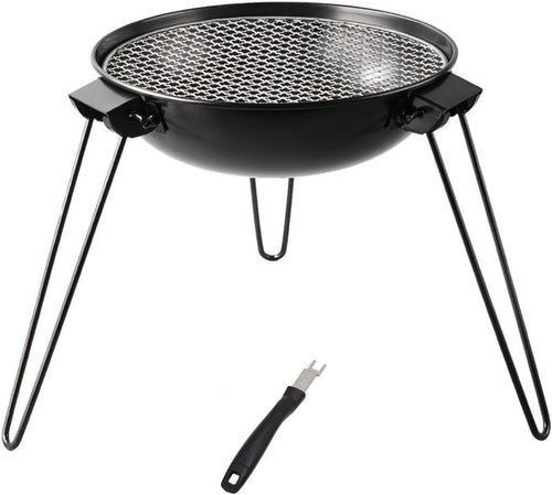 Portable Charcoal Fire Pit BBQ Grill with Folding Legs, Outdoor Camping