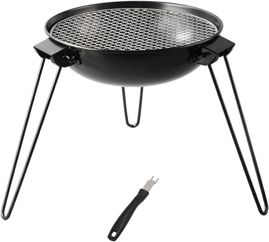 Portable Charcoal Fire Pit BBQ Grill with Folding Legs, Outdoor Camping