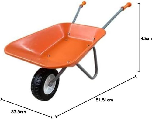 Kids Orange/Grey Metal Wheelbarrow – Garden Toy, Lightweight Build, 20kg Load
