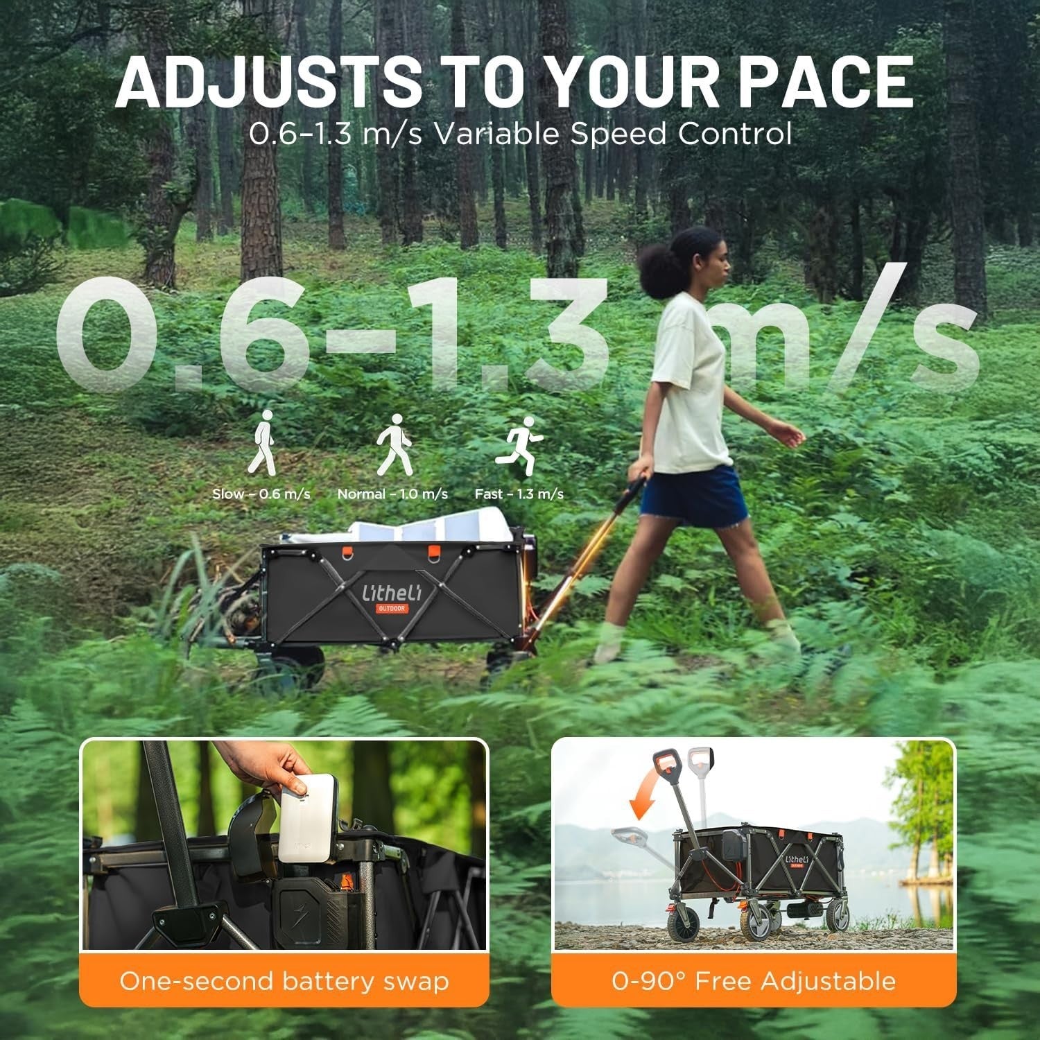 Electric Folding Festival Wagon 200L 60kg Off-Road Push Pull Beach Trolley Cart