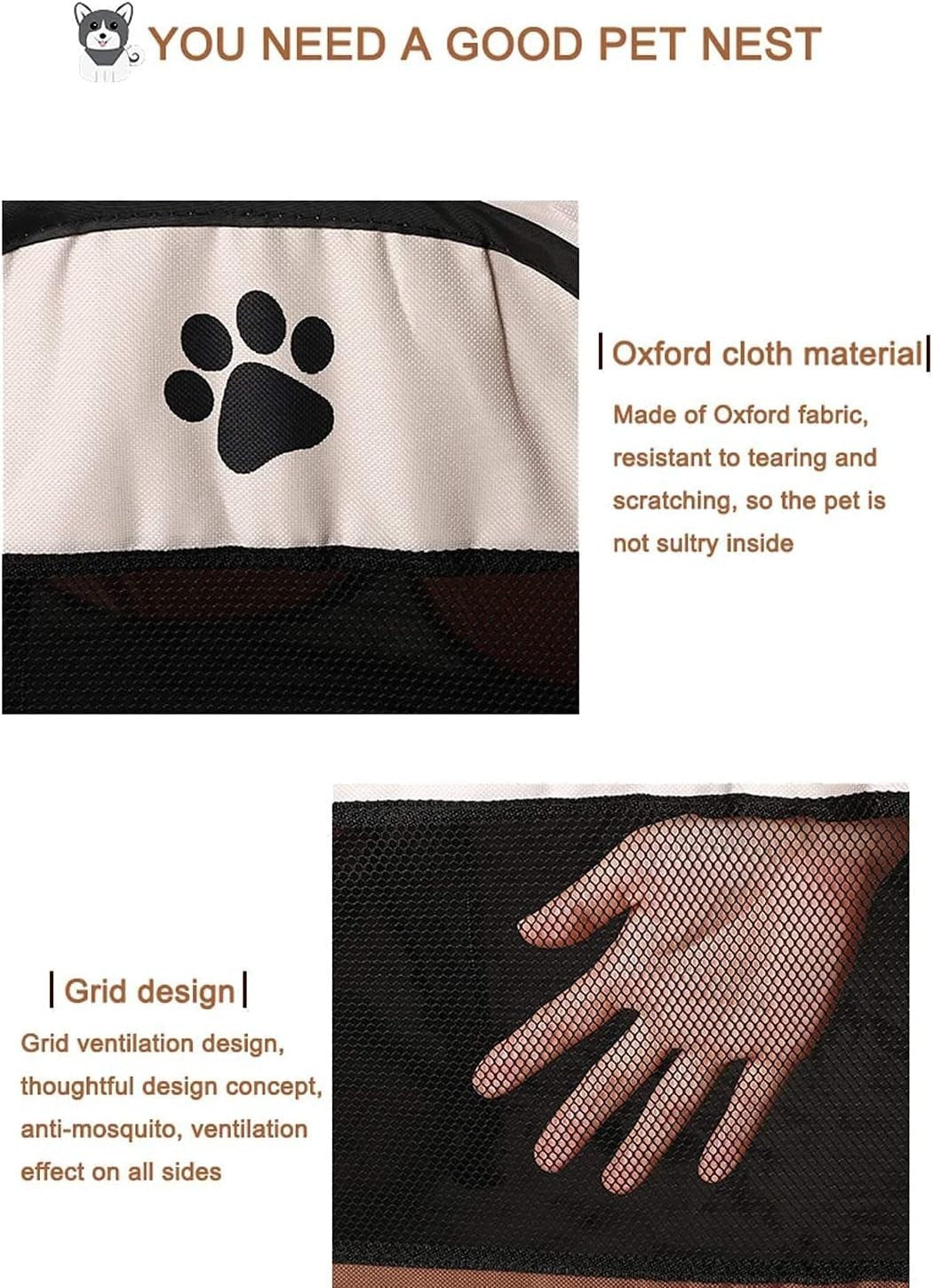 Portable Foldable Pet Playpen 72cm Dog Cat Crate Tent 600D Oxford Indoor Outdoor
