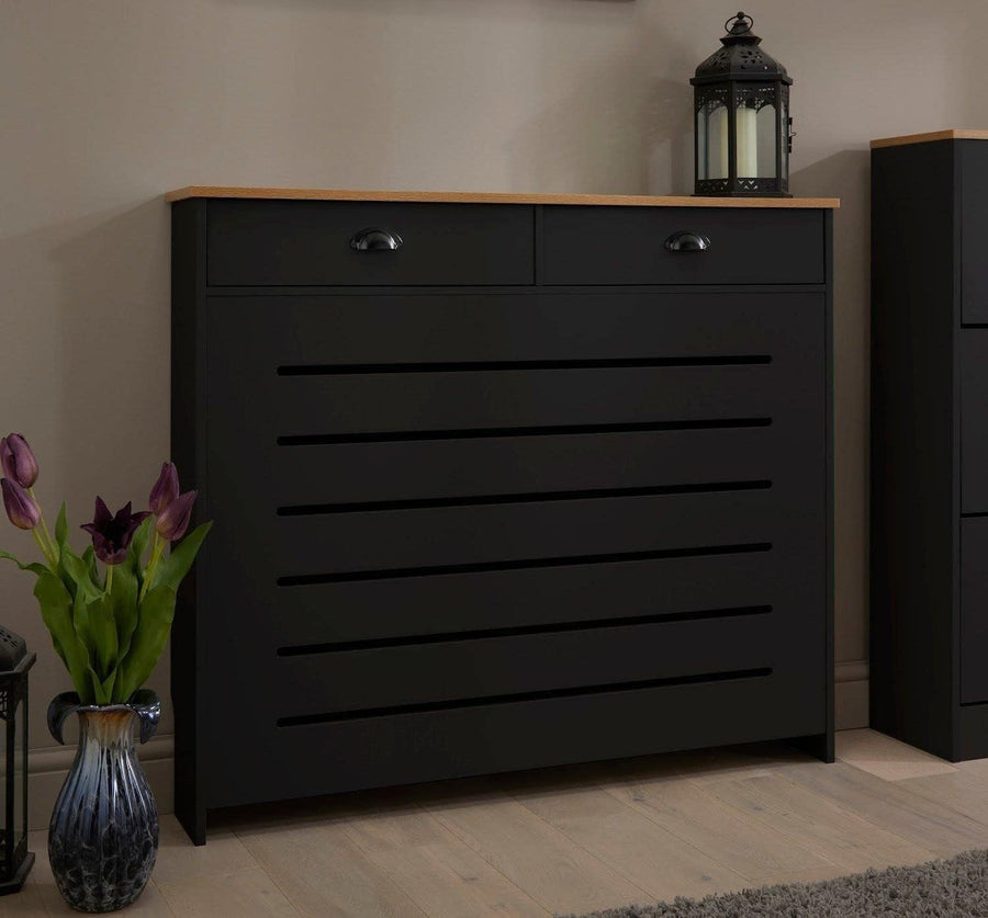 Modern Black Radiator Cover Cabinet with Storage Drawers MDF Unit