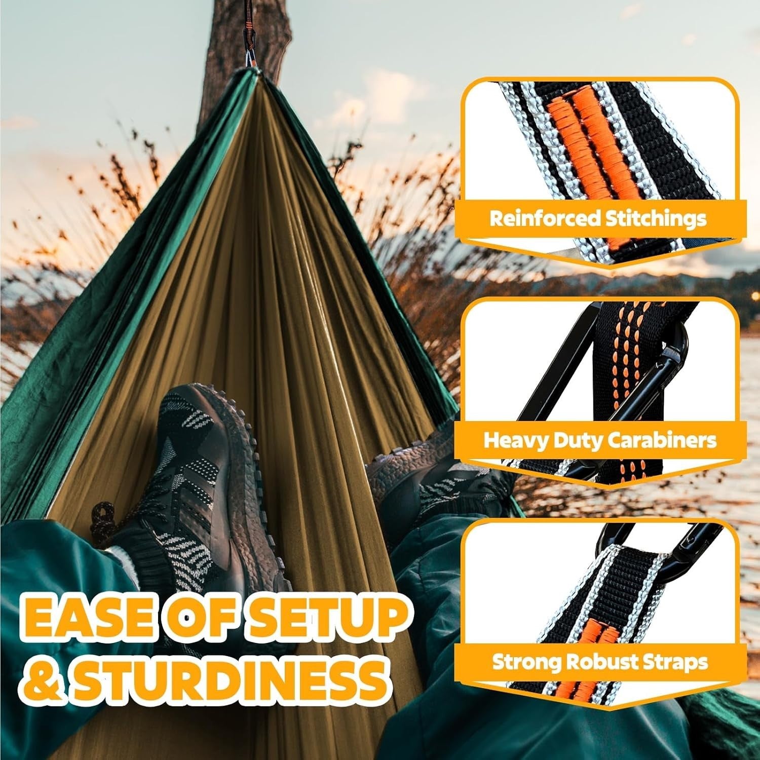 Camping Hammock 300kg Load ✅ Ultralight Parachute Nylon 🌟 275x140cm