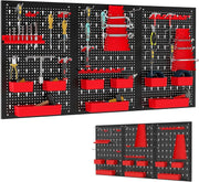 Customizable Wall-Mount Pegboard Kit 3PCS 120x60cm Alloy Steel Black+Red