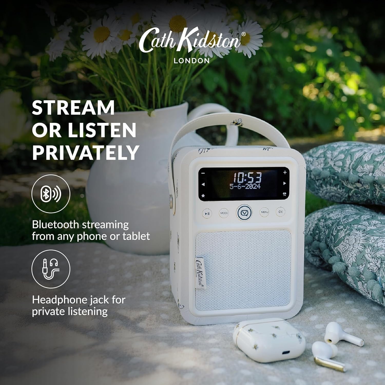Portable DAB+/FM Radio Alarm Clock with Bluetooth & USB Charging