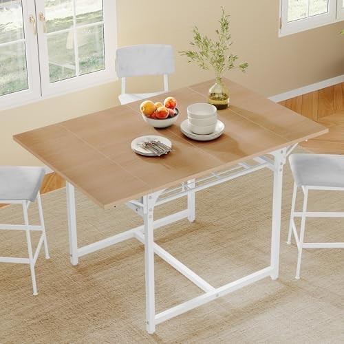 Yellow Oak Folding Dining Table Drop Leaf with Storage 120cm