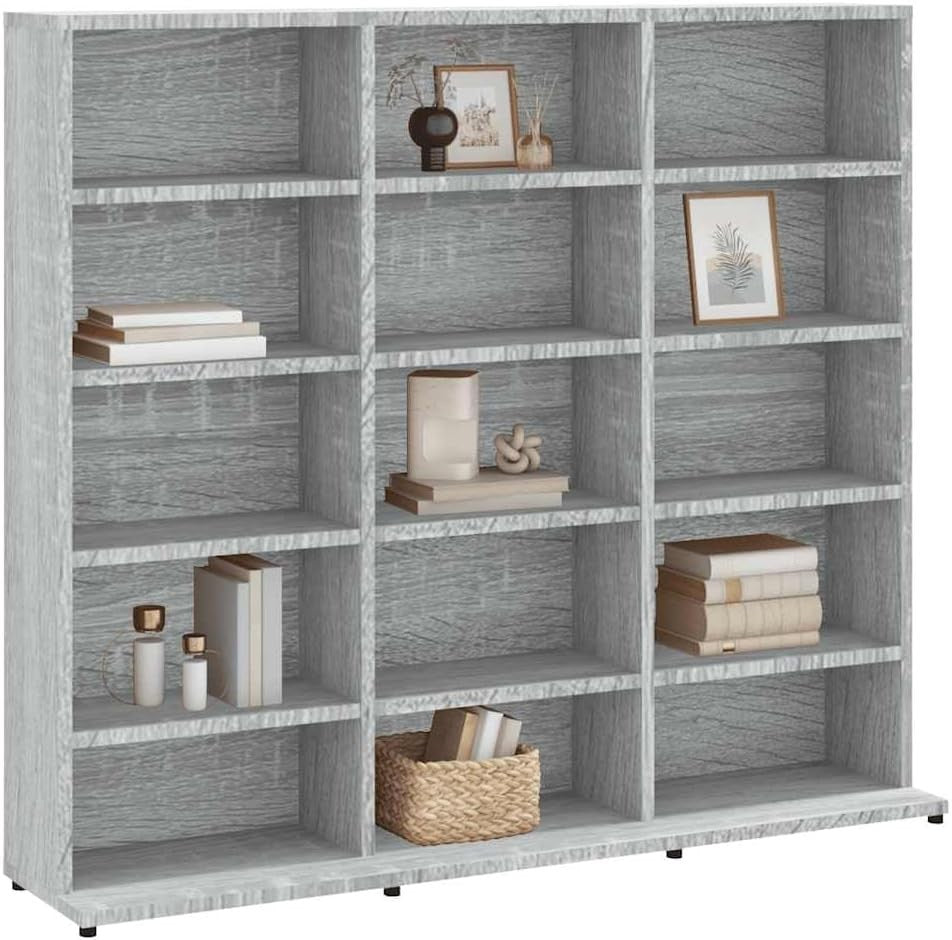 Grey CD DVD Storage Cabinet Media Organizer Shelf Unit 100cm Bookcase