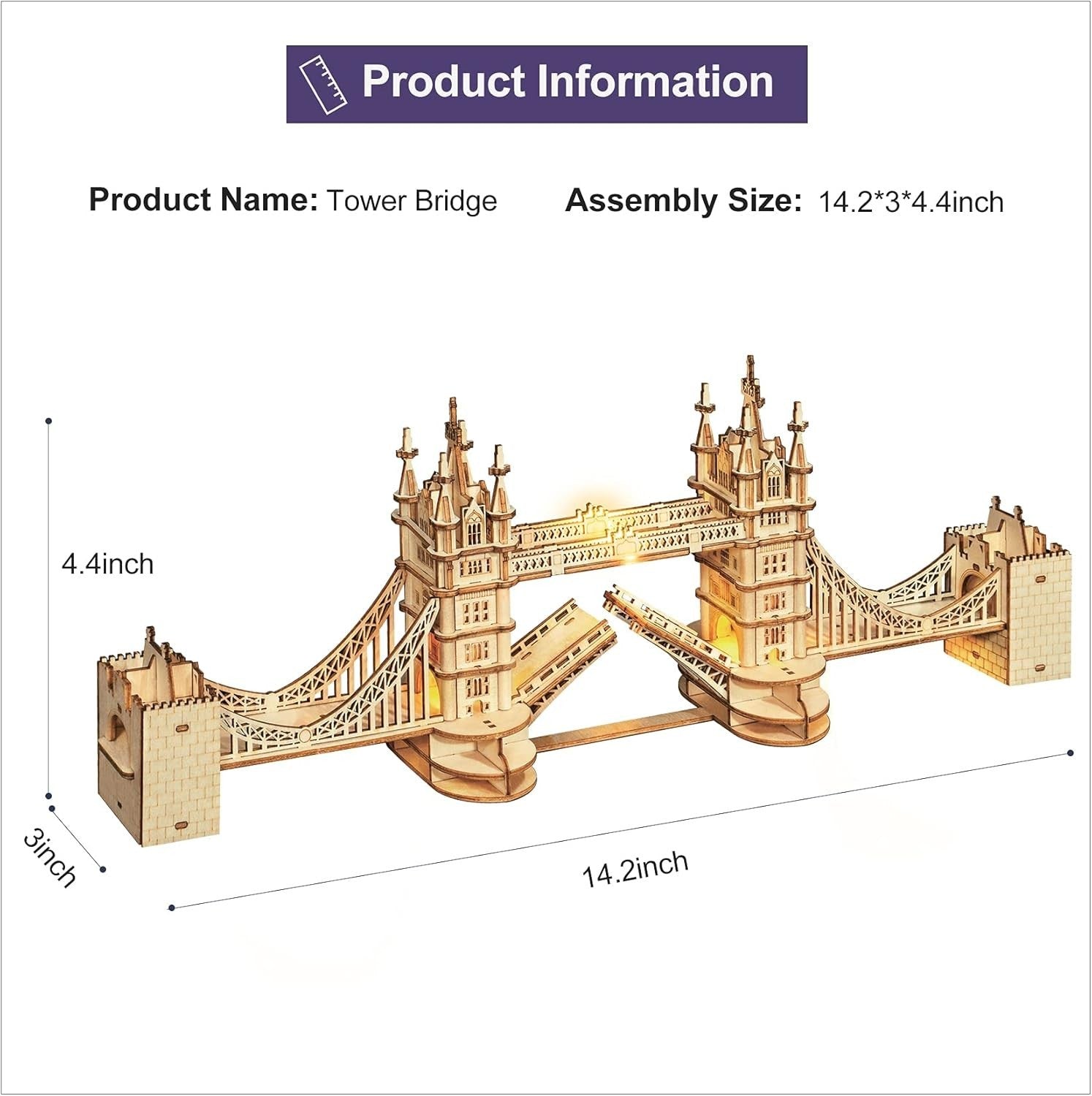 3D Wooden Tower Bridge Puzzle Model Kit – Laser Cut, Easy Assembly