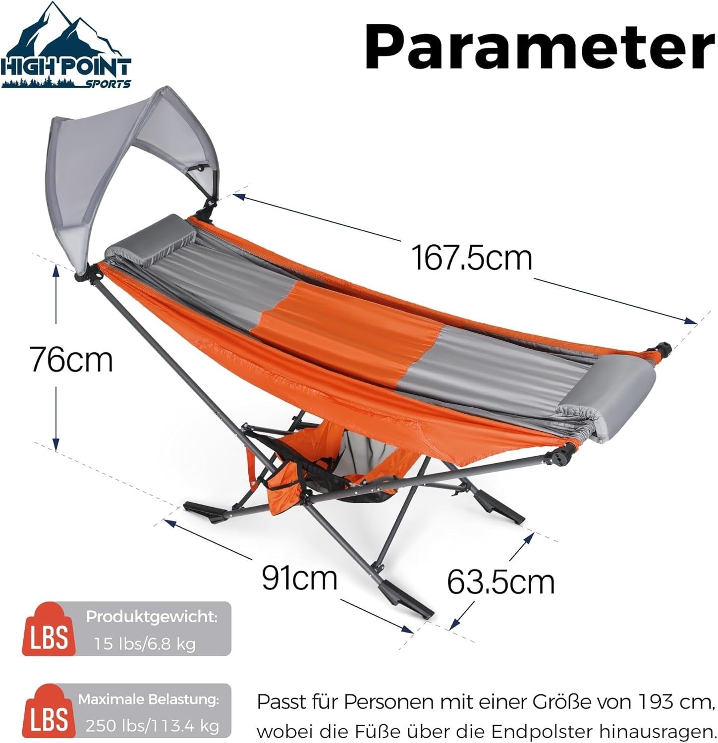 Portable Hammock with Stand & Adjustable Sunshade - 168cm Steel Frame Outdoor