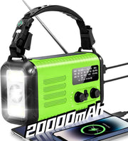 Wind Up Green Solar Emergency Radio with 20000mAh Battery, AM/FM & Flashlight