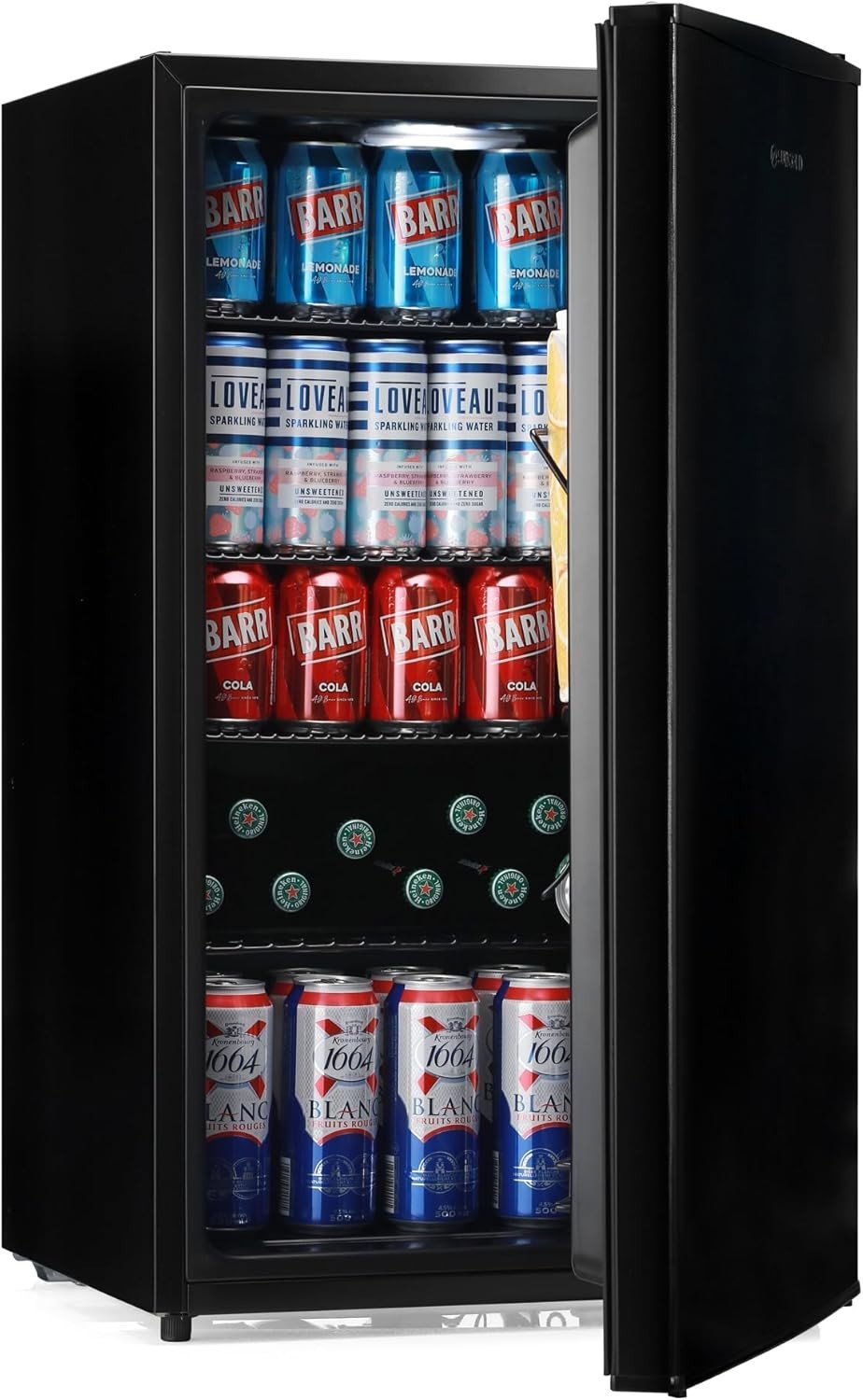 88L Undercounter Beer & Drink Fridge LED Solid Door Black Compact