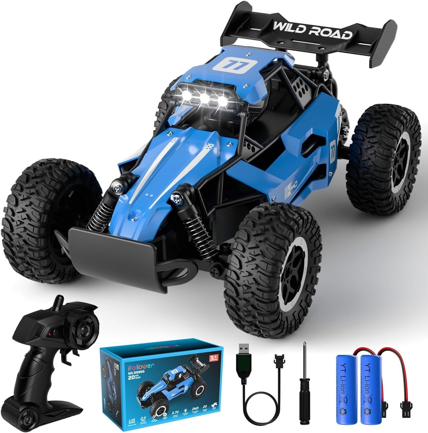 Alloy 1:16 RC Car 20km/h Off-Road Monster Truck for Kids, 2.4GHz 2WD High-Speed