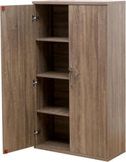 Tall Dark Oak Office Storage Cabinet Lockable 2 Door Cupboard 3 Shelves