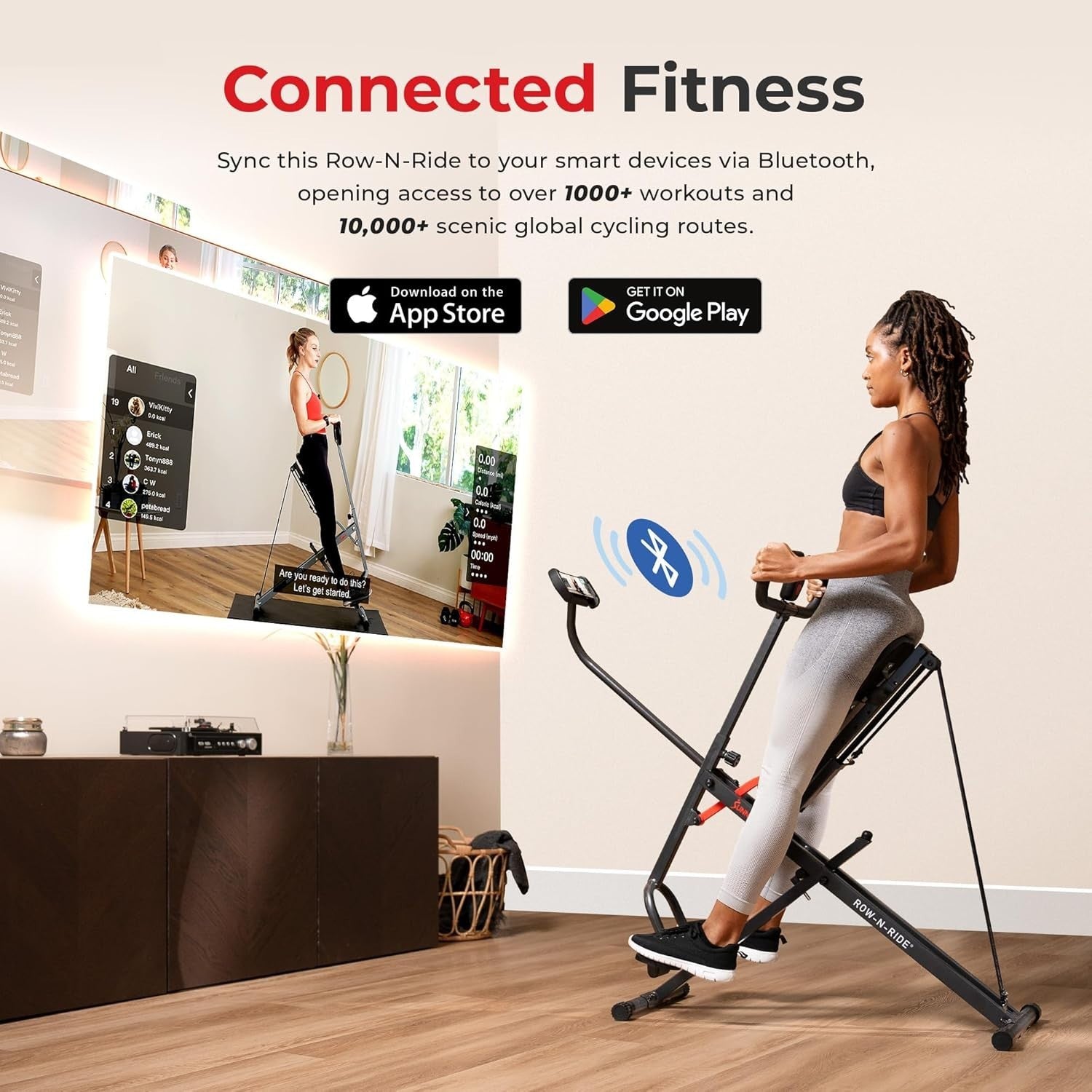 Smart Row-N-Ride Squat Machine Foldable Full Body Trainer LCD App Bands 150KG
