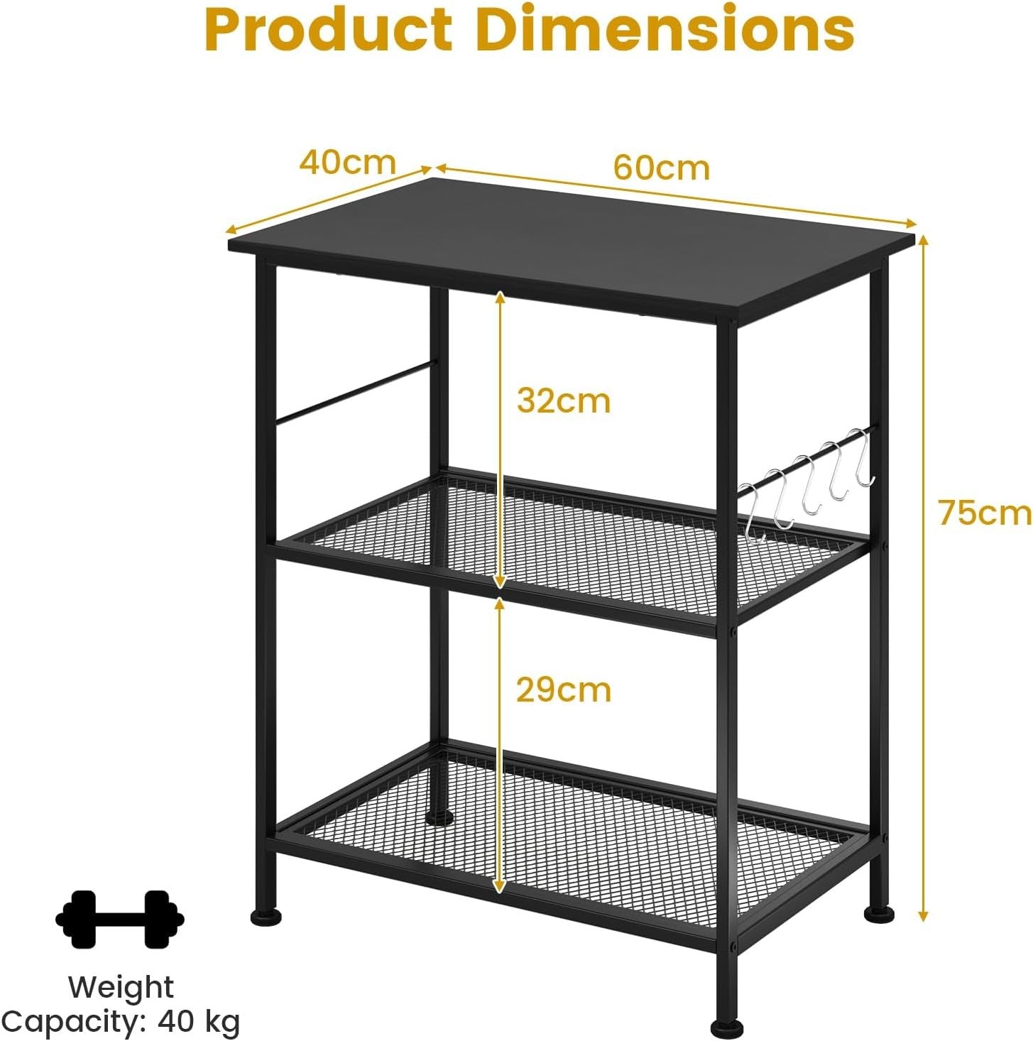 Kitchen Bakers Rack Rolling Microwave Stand 3 Tier Shelves Wheels