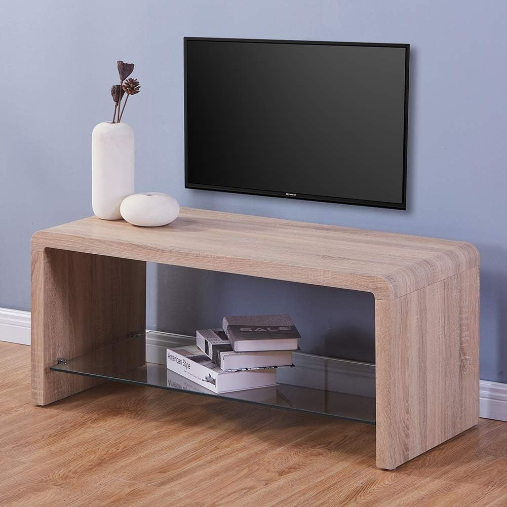 Modern Rectangular Coffee Table with Tempered Glass & Lower Shelf 100x45x45cm