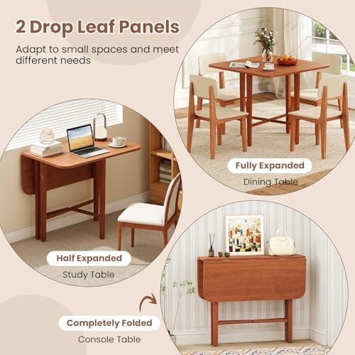 Folding Drop Leaf Dining Table 4 Seater Space Saving Extendable Walnut